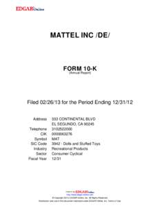 MATTEL INC /DE/  FORM 10-K (Annual Report)