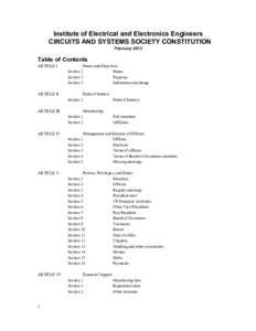 Institute of Electrical and Electronics Engineers CIRCUITS AND SYSTEMS SOCIETY CONSTITUTION February 2013 Table of Contents ARTICLE I