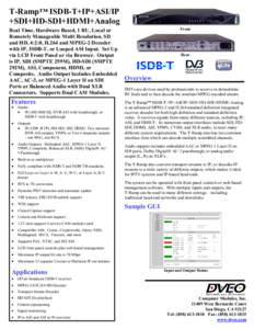 Receiver/Decoder -- T-Ramp ISDB-T+IP+ASI/IP+SDI+HD-SDI+HDMI+Analog