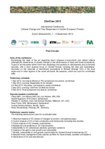 ClimTree 2013 International Conference Climate Change and Tree Responses in Central European Forests Zurich (Switzerland), 1 – 5 September[removed]First Circular