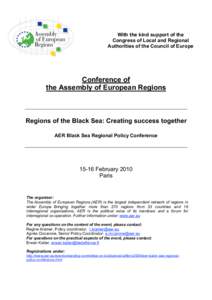 With the kind support of the Congress of Local and Regional Authorities of the Council of Europe Conference of the Assembly of European Regions