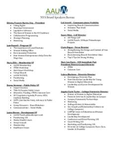 NYS Board Speakers Bureau Edwina Frances Martin, Esq. – President  Voting Rights  Municipal Government  Legislative Advocacy  The State of Women in the NYS Judiciary