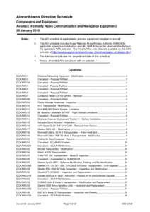 Airworthiness Directive Schedule Components and Equipment Avionics (Formerly Radio Communication and Navigation Equipment) 29 January 2015 Notes