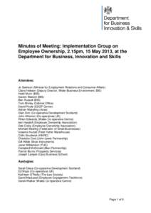 Minutes of Meeting: Implementation Group on Employee Ownership, 2