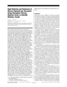 Rapid Reduction and Reemission of Mercury Deposited into Snowpacks during Atmospheric Mercury Depletion Events at Churchill, Manitoba, Canada J A N E L . K I R K , * ,†