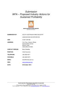 Submission WFA – Proposed Industry Actions for Sustained Profitability SUBMISSION OF: