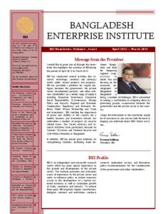 BANGLADESH ENTERPRISE INSTITUTE BEI For your comments and suggestions, or if you want to be included in our mailing list, you