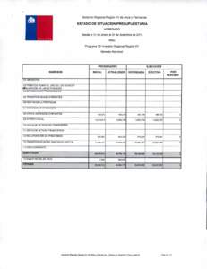 Gobierno Regional Region XV de Arica y Parinacota  ESTADO DE SITUACIÓN PRESUPUESTARIA AGREGADO Desde el 01 de enero al 31 de diciembre de 2015 Gobierno de Chile