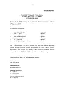 1 CONFIDENTIAL UNIVERSITY GRANTS COMMISSION BAHADURSHAH ZAFAR MARG NEW DELHI