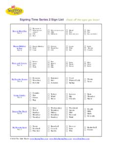 Signing Time Series Two Sign Review – Check off the Signs You Know