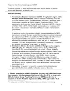 North American Electric Reliability Corporation / SAIDI / CAIDI / Midwest Independent Transmission System Operator / Federal Energy Regulatory Commission / SAIFI / Smart grid / ITC Transmission / Reliability engineering / Electric power / Energy / Electromagnetism