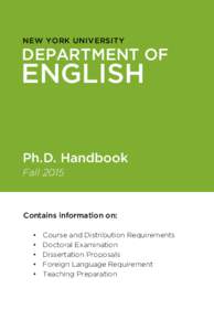 NEW YORK UNIVERSITY  DEPARTMENT OF ENGLISH Ph.D. Handbook