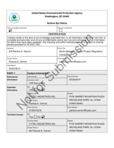 United States Environmental Protection Agency Washington, DC[removed]Section 8(e) Notice This is an original submission:  This is an amendment: