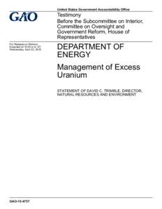 GAO-15-475T, Department of Energy : Management of Excess Uranium