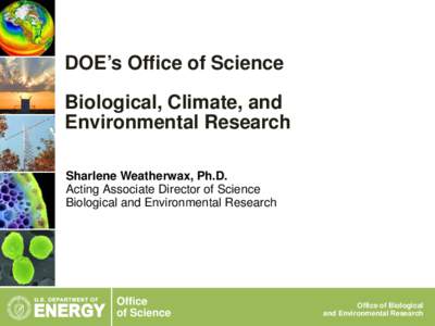 DOE’s Office of Science Biological, Climate, and Environmental Research Sharlene Weatherwax, Ph.D. Acting Associate Director of Science Biological and Environmental Research