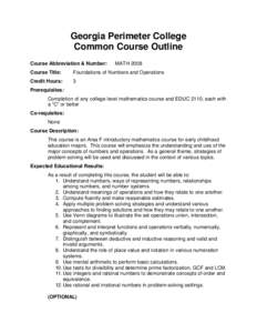 Georgia Perimeter College Common Course Outline Course Abbreviation & Number: MATH 2008