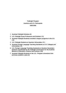 Fulbright Program Austrian and U.S. Particpants[removed]Austrian Fulbright Scholars[removed]U.S. Fulbright Guest Professors and Scholars (13)