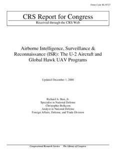 Order Code RL30727  CRS Report for Congress Received through the CRS Web  Airborne Intelligence, Surveillance &