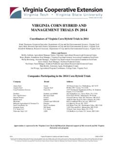 INDEX TO VIRGINIA CORN HYBRID AND MANAGEMENT TRIALS 2004