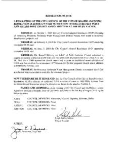 RESOLUTION NOA RESOLUTION OF THE CITY COUNCIL OF THE CITY OF SEASIDE AMENDING RESOLUTIONFOR A WATER ALLOCATION OFACRE FEET FOR A 3,079 SQUARE-FOOT CHURCH ANNEX ADDITION AT 1460 HILBY AVENUE. WHEREAS