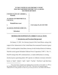 IN THE UNITED STATES DISTRICT COURT FOR THE NORTHERN DISTRICT OF ALABAMA SOUTHERN DIVISION UNITED STATES OF AMERICA, Plaintiff, ALABAMA ENVIRONMENTAL