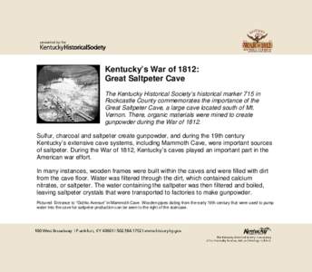 Kentucky in the War / Mammoth Cave National Park / Gunpowder / Saltpeter / United States / DeSoto Caverns / Kentucky / Geography of the United States / Great Saltpetre Cave