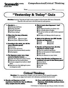 Comprehension/Critical Thinking  activity October[removed]Name: ____________________________________ Date: _____________