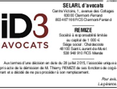 SELARL d’avocatsCentre Victoire, 1, avenue des CottagesClermont-Ferrand