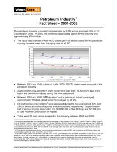 Petroleum Industry1 Fact Sheet – [removed]The petroleum industry is currently represented by 2,284 active employer-CUs in 12 Classification Units. In 2005, the combined assessable payroll for the industry was approxim