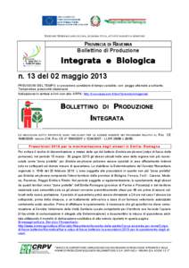 DIREZIONE GENERALE AGRICOLTURA, ECONOMIA ITTICA, ATTIVITÀ FAUNISTICO-VENATORIE  PROVINCIA DI RAVENNA Bollettino di Produzione