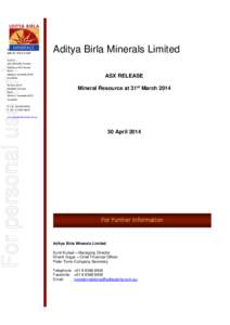 Aditya Birla Minerals Limited  For personal use only ABN[removed]