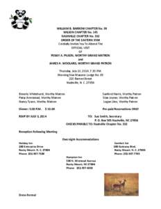 WILLIAM B. BARROW CHAPTER No. 39 WILSON CHAPTER No. 145 NASHVILLE CHAPTER No. 332 ORDER OF THE EASTERN STAR Cordially Invites You To Attend The OFFICIAL VISIT