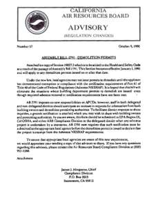 Enforcement Advisory: [removed]Advisory #57 Assembly Bill[removed]Demolition Permits