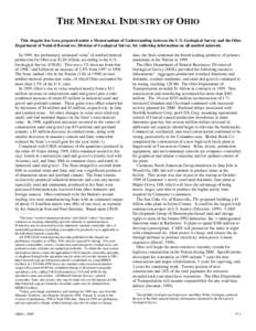 THE MINERAL INDUSTRY OF OHIO This chapter has been prepared under a Memorandum of Understanding between the U.S. Geological Survey and the Ohio Department of Natural Resources, Division of Geological Survey, for collecti