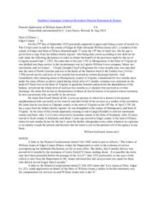 Southern Campaigns American Revolution Pension Statements & Rosters Pension Application of William James R5550 VA Transcribed and annotated by C. Leon Harris. Revised 26 Aug[removed]State of Illinois } Edgar County } Ss