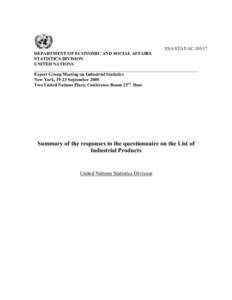 ESA/STAT/AC[removed]DEPARTMENT OF ECONOMIC AND SOCIAL AFFAIRS STATISTICS DIVISION UNITED NATIONS ________________________________________________________________________ Expert Group Meeting on Industrial Statistics