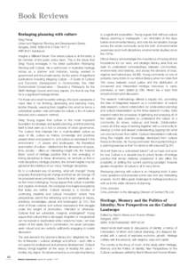 Book Reviews Reshaping planning with culture Greg Young Urban and Regional Planning and Development Series, Ashgate, 2008. ISBN[removed]3 RRP $121 (hardback)