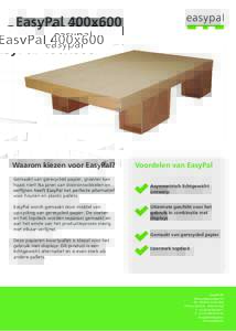 EasyPal 400x600  Waarom kiezen voor EasyPal? Gemaakt van gerecycled papier, groener kan haast niet! Na jaren van doorontwikkelen en voor houten en plastic pallets.