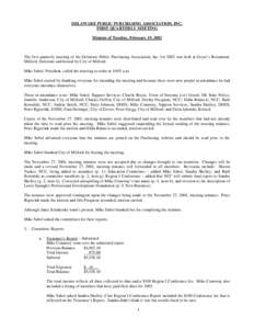 DELAWARE PUBLIC PURCHASING ASSOCIATION, INC. FIRST QUARTERLY MEETING Minutes of Tuesday, February 19, 2002 The first quarterly meeting of the Delaware Public Purchasing Association, Inc. for 2002 was held at Geyer’s Re