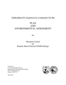 Draft Plan and Environmental Assessment for Mosquito Control for the Bandon Marsh National Wildlife Refuge