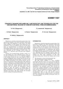 Proceedings of the 11th International Conference on Environmental Remediation and Radioactive Waste Management ICEM2007 September 2-6, 2007, Oud Sint-Jan Hospital Conference Center, Bruges, Belgium  ICEM07-7237