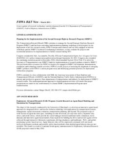 FHWA R&T Now ~ March 2011 ~ _______________________________________________________________________________________________________ A news update of research, technology, and development from the U.S. Department of Trans