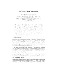 Special functions / Algebraic combinatorics / Matrices / Q-analogs / Kravchuk polynomials / Association scheme / Krawtchouk matrices / Orthogonal matrix / Matrix / Mathematics / Algebra / Orthogonal polynomials