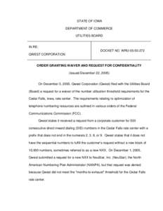 Order Granting Waiver and Request for Confidentiality