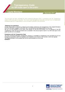 Transparency Code for SRI funds open to the public Capital Monétaire September 2014