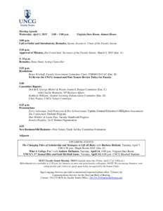 Meeting Agenda Wednesday, April 1, 2015 3:00 – 5:00 p.m.  Virginia Dare Room, Alumni House