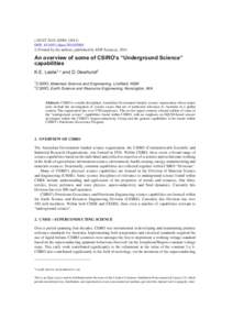 i-DUST 2010, DOI: idust  C Owned by the authors, published by EDP Sciences, 2011  An overview of some of CSIRO’s “Underground Science”