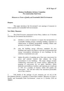 PCTF Paper 47 Business Facilitation Advisory Committee Pre-construction Task Force Measures to Foster a Quality and Sustainable Built Environment  Purpose