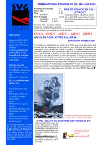 Svg GENEVE IMPRESSUM Bulletin de la SVG No126, 2013, 24 p, 220 ex. Rédacteurs SVG: P.Vetsch & J.Metzger