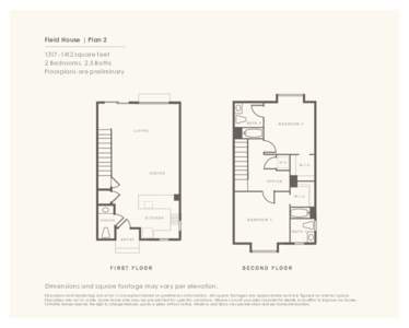 Field House | Plansquare feet 2 Bedrooms, 2.5 Baths Floorplans are preliminary  B AT H 2